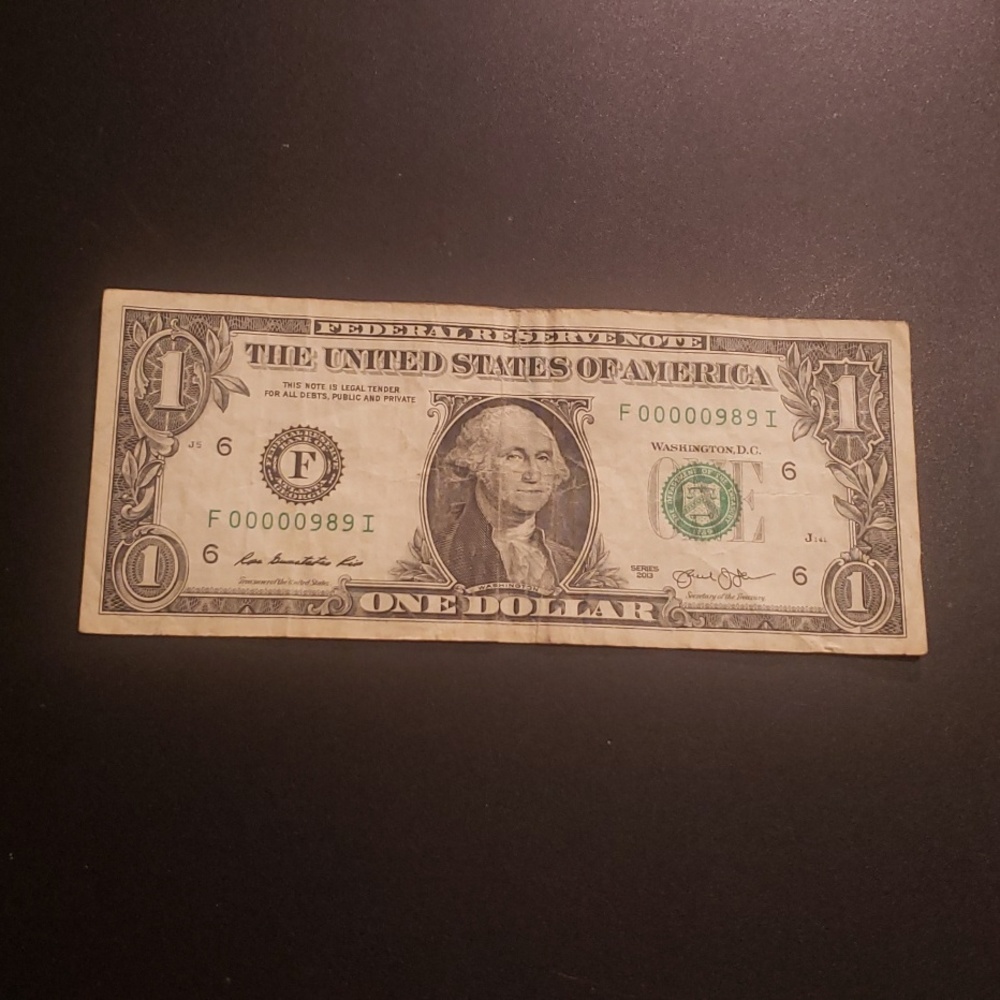 Low serial number 00000989 three digit Lincoln dollar